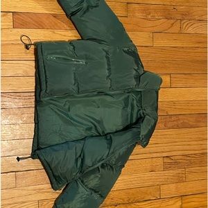 Green cropped puffer coat size small